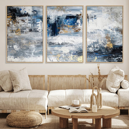 59716-MGV-FC-60X30-3P_Natural-Abstract Blue and Gold Wall Art – Modern Textured Canvas Print, Contemporary Painting for Living Room, Bedroom, or Office Decor