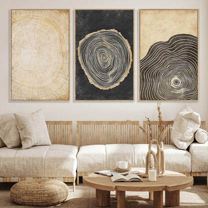 77785-MGV-CV-36X24-Tree Ring Abstract Wall Art – Rustic Wood Growth Pattern Canvas Prints, Modern Nature-Inspired Decor for Living Room or Office