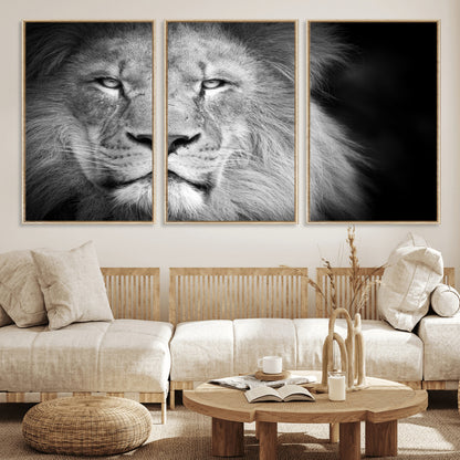 94453-MGV-CV-36X24-Lion Portrait Wall Art – Black and White King of the Jungle Canvas Print, Safari Wildlife Decor for Office, Bedroom, or Living