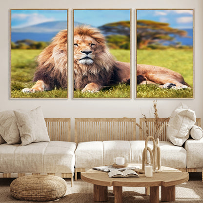 67826-MGV-FC-60X30-3P_Natural-Majestic Lion Wall Art – King of the Jungle Canvas Print, Safari Wildlife Decor for Living Room, Office, or Man Cave