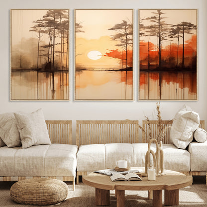 51083-MGV-CV-36X24-Sunset Lake Forest Wall Art – Serene Trees and Orange Sky Reflection Canvas Print, Tranquil Nature Decor for Living Room, Office