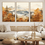 72950-MGV-FC-60X30-3P_Natural-Autumn Mountain Forest Wall Art – Golden Fall Landscape Canvas Print, Nature-Inspired Home Decor for Living Room, Bedroom or