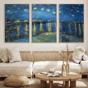 94605-MGV-FC-60X30-3P_Natural-Starry Night Over the Rhone Wall Art – Vincent van Gogh Canvas Print, Famous Impressionist Painting for Living Room, Office