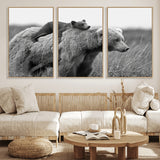 76338-MGV-CV-36X24-Mother Bear and Cub Wall Art – Black and White Wildlife Canvas Print, Rustic Nature Photography for Cabin, Living Room or Office