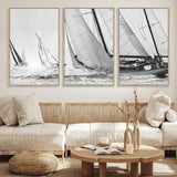 Boat-1-MGV-FC-60X30-3P_Natural-Sailboat Racing Wall Art – Nautical Black and White Canvas Print, Ocean Adventure Decor for Office, Living Room or Bedroom