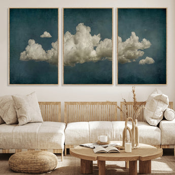 18162-MGV-FC-60X30-3P_Natural-Ethereal Cloud Wall Art – Panoramic Sky Canvas Print, Dreamy Atmospheric Decor for Bedroom, Living Room or Office