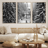 19240-MGV-FC-60X30-3P_Natural-Ski Lift Wall Art – Black and White Winter Mountain Canvas Print, Snowy Forest Ski Resort Photography for Cabin, Lodge, Office or