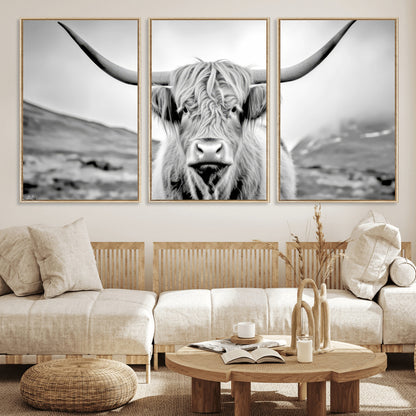 80564-MGV-CV-36X24-Highland Cow Wall Art – Black and White Scottish Highland Canvas Print, Rustic Farmhouse Decor for Living Room, Bedroom or Office