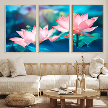 32559-MGV-FC-60X30-3P_Natural-Lotus Flower Wall Art – Pink Water Lily Canvas Print, Tranquil Nature Decor for Living Room, Bedroom or Meditation Space