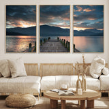 20442-MGV-CV-36X24-Lakeside Sunset Dock Wall Art – Peaceful Mountain Lake Canvas Print, Serene Nature Landscape Decor for Living Room, Bedroom or