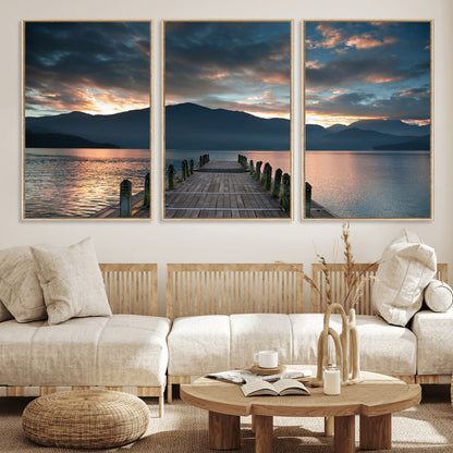 20442-MGV-CV-36X24-Lakeside Sunset Dock Wall Art – Peaceful Mountain Lake Canvas Print, Serene Nature Landscape Decor for Living Room, Bedroom or