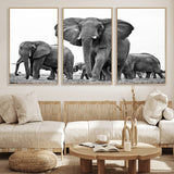 91685-MGV-FC-60X30-3P_Natural-Elephant Herd Wall Art – Black and White Safari Canvas Print, African Wildlife Photography Decor for Living Room, Office or