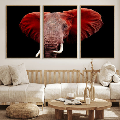 14788-MGV-FC-60X30-3P_Natural-Red Elephant Wall Art – Bold Wildlife Canvas Print, African Safari Animal Decor for Living Room, Bedroom or Office