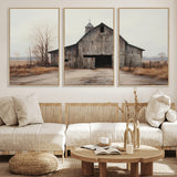 11602-MGV-FC-60X30-3P_Natural-Old Barn Wall Art Canvas Print, Framed Rustic Barn Art Picture Print, Old Farmhouse Perfect Rustic Farmhouse Decor Artwork