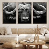 75273-MGV-FC-60X30-3P_Natural-Buffalo Wall Art – Black and White African Buffalo Canvas Print, Rustic Wildlife Animal Artwork for Farmhouse, Living Room,