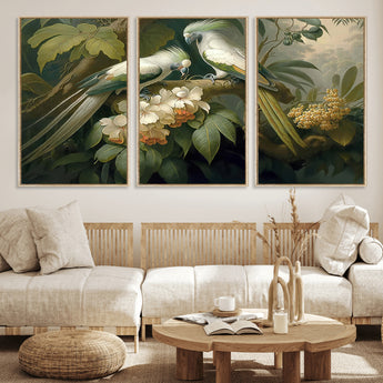 84047-MGV-FC-60X30-3P_Natural-Tropical Birds Wall Art – Elegant Botanical Canvas Print, Exotic Nature Decor for Living Room, Bedroom or Office