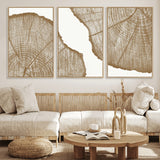 99692-MGV-FC-60X30-3P_Natural-Tree Ring Linocut Wall Art Canvas Print, Framed Wood Cut Art Picture Print, Tree Rings Perfect Minimalist Rustic Decor Artwork