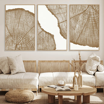 99692-MGV-FC-60X30-3P_Natural-Tree Ring Linocut Wall Art Canvas Print, Framed Wood Cut Art Picture Print, Tree Rings Perfect Minimalist Rustic Decor Artwork