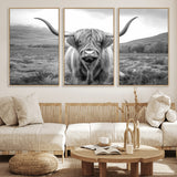 52903-MGV-CV-36X24-Highland Cow Wall Art – Black and White Canvas Print Rustic Cattle Portrait, Farmhouse Country Decor for Living Room, Office,