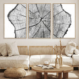 98709-MGV-CV-36X24-Tree Ring Wall Art – Black and White Canvas Print Rustic Wood Cross Section, Minimal Nature Inspired Decor for Living Room,