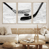 82900-MGV-CV-36X24-Hockey Wall Art – Black and White Canvas Print Ice Rink Sticks Puck Sports Photography, Modern Decor for Game Room, Man Cave,