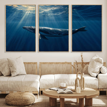 18052-MGV-CV-36X24-Whale Wall Art – Majestic Ocean Canvas Print Marine Life Underwater Sunlight Scene, Nautical Coastal Decor for Living Room,