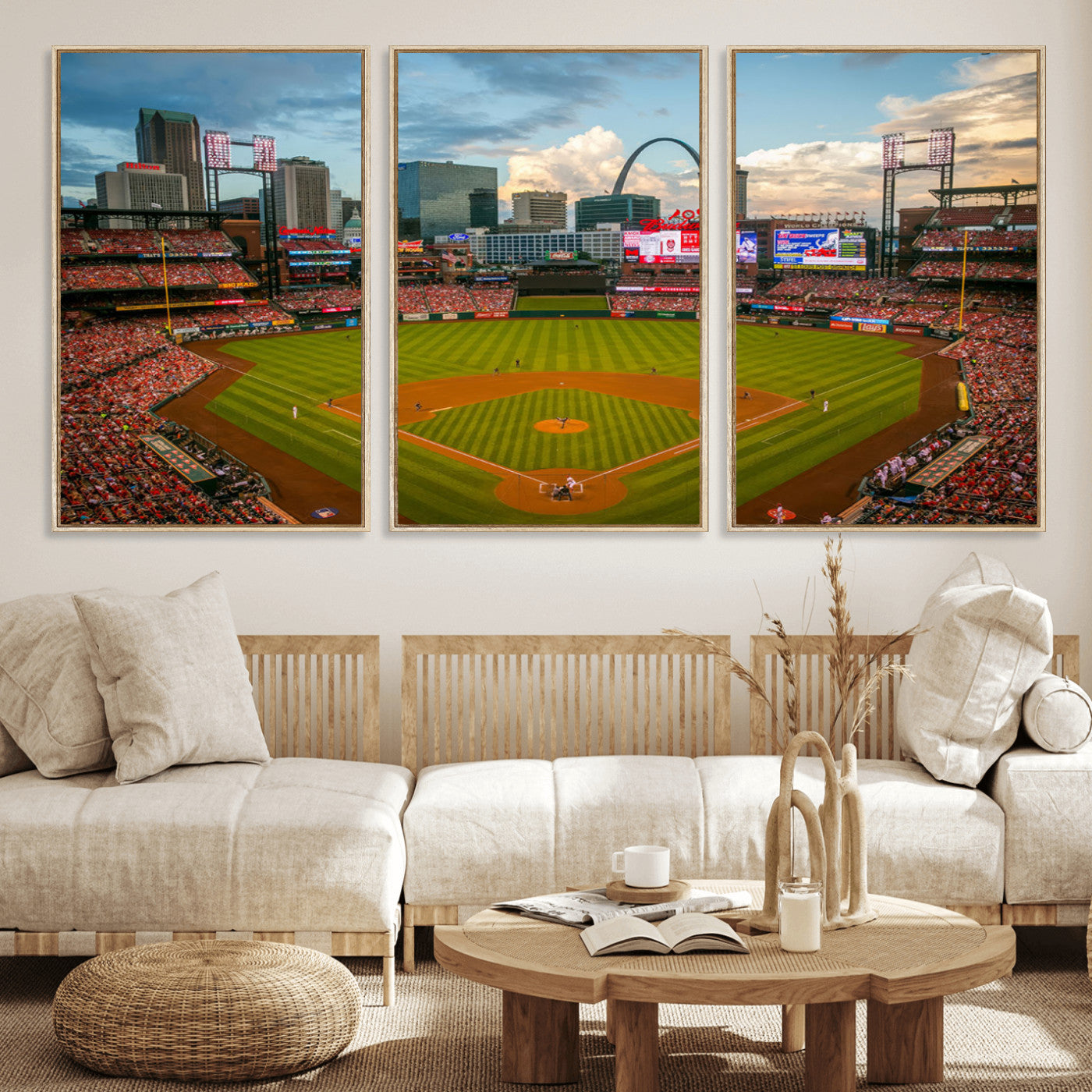 91908-MGV-CV-36X24-Baseball Stadium Wall Art – Canvas Print Game Day Field City Skyline Iconic Arch Scene Sports Photography, Decor for Game Room,