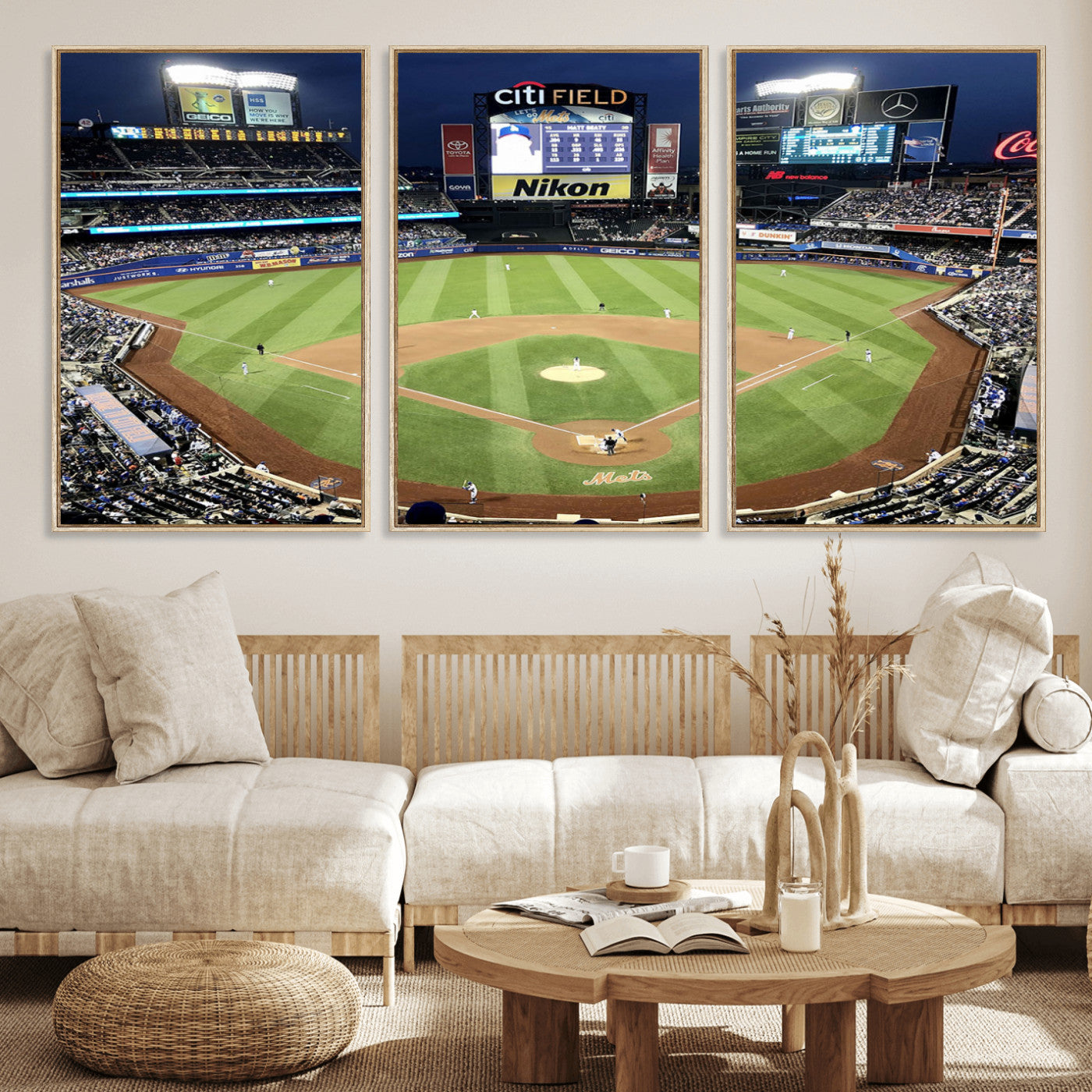 87666-MGV-CV-36X24-City Field Stadium Wall Art Canvas Print, Framed New York Stadium Art Picture Print, Citi Field Stadium Perfect Sport Room Decor