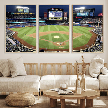 87666-MGV-CV-36X24-City Field Stadium Wall Art Canvas Print, Framed New York Stadium Art Picture Print, Citi Field Stadium Perfect Sport Room Decor
