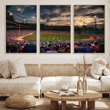 53432-MGV-FC-60X30-3P_Natural-Fenway Park Stadium Wall Art Canvas Print, Framed Boston Baseball Stadium Art Picture Print, Massachusetts Fenway Park Perfect