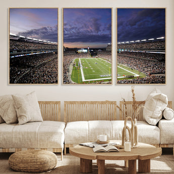 52712-MGV-FC-60X30-3P_Natural-Gillette Stadium Field Wall Art Canvas Print, Framed Massachusetts Stadium Art Picture Print, Gillette Stadium Perfect Sport Room