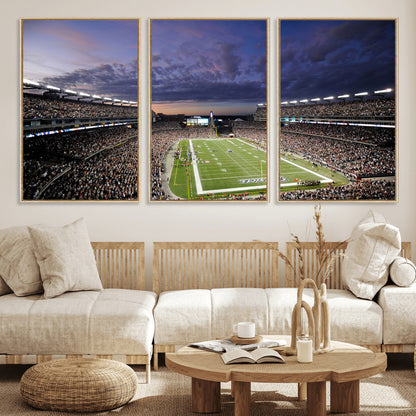 52712-MGV-FC-60X30-3P_Natural-Gillette Stadium Field Wall Art Canvas Print, Framed Massachusetts Stadium Art Picture Print, Gillette Stadium Perfect Sport Room