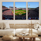 90998-MGV-FC-60X30-3P_Natural-Baseball Stadium Wall Art – Canvas Print Day Game Field Packed Crowd Bright Blue Sky Sports Photography, Classic Decor for Game