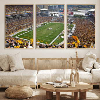 51419-MGV-FC-60X30-3P_Natural-Heinz Field Wall Art Canvas Print, Framed Pittsburgh Stadium Field Art Picture Print, Heinz Stadium Field Perfect Sports Room