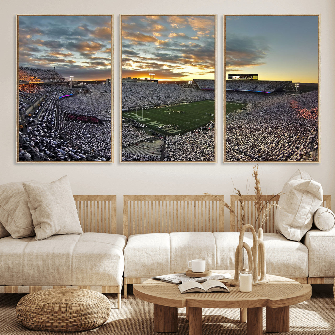 38807-MGV-FC-60X30-3P_Natural-Beaver Stadium Wall Art Canvas Print, Framed Beaver Stadium Field Art Picture Print, Football Stadium Perfect Sport Room Decor