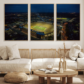52519-MGV-FC-60X30-3P_Natural-Michigan Football Stadium Wall Art Canvas Print, Framed Michigan Stadium Art Picture Print, Michigan Wolverines Field Perfect