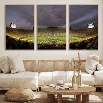 72404-MGV-FC-60X30-3P_Natural-Michigan Wolverine Stadium Wall Art Canvas Print, Framed Michigan Stadium Art Picture Print, Football Stadium Perfect Sport Room
