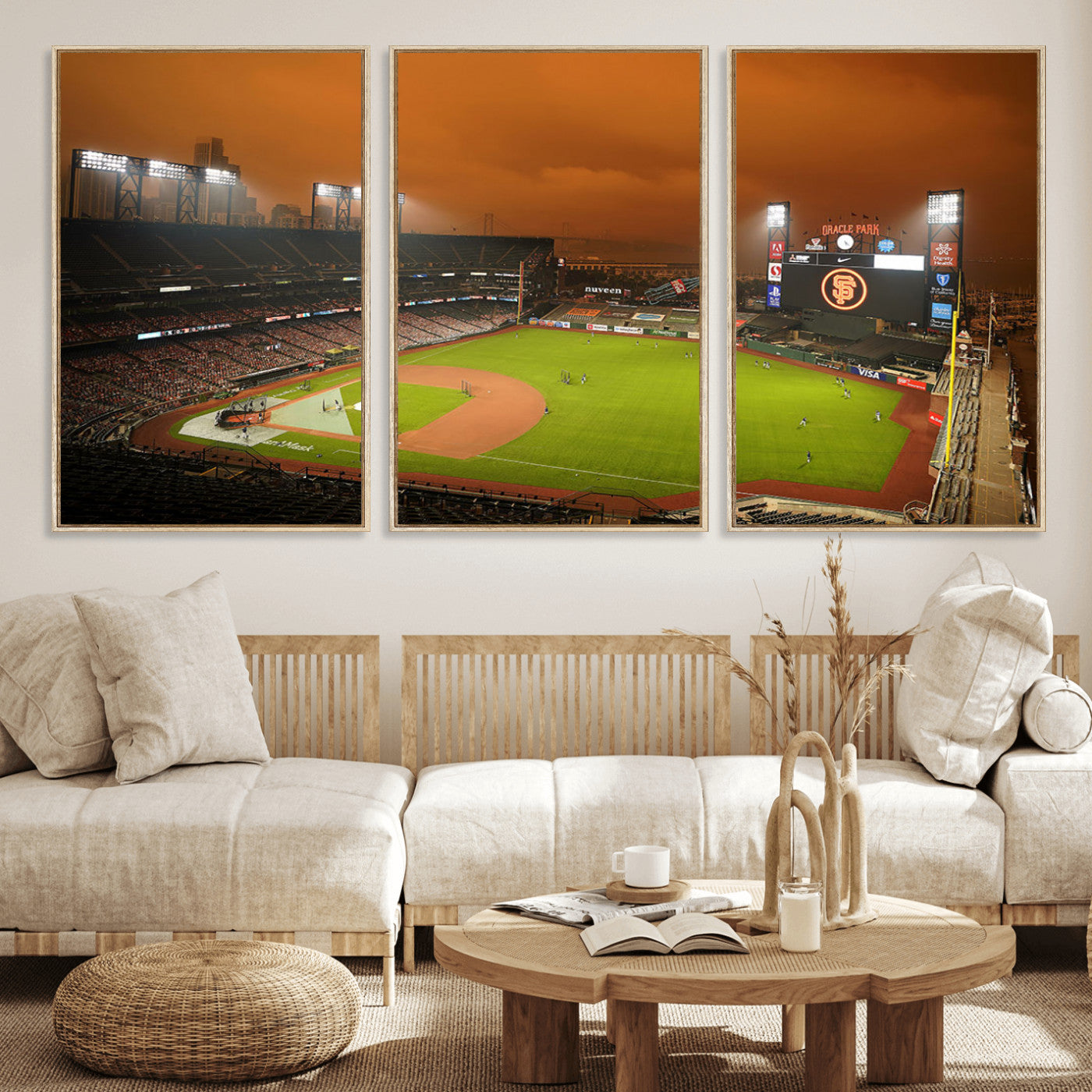 31315-MGV-CV-36X24-Oracle Park Stadium Wall Art Canvas Print, Framed California Stadium Art Picture Print, Oracle Park Field Perfect Sport Room Decor