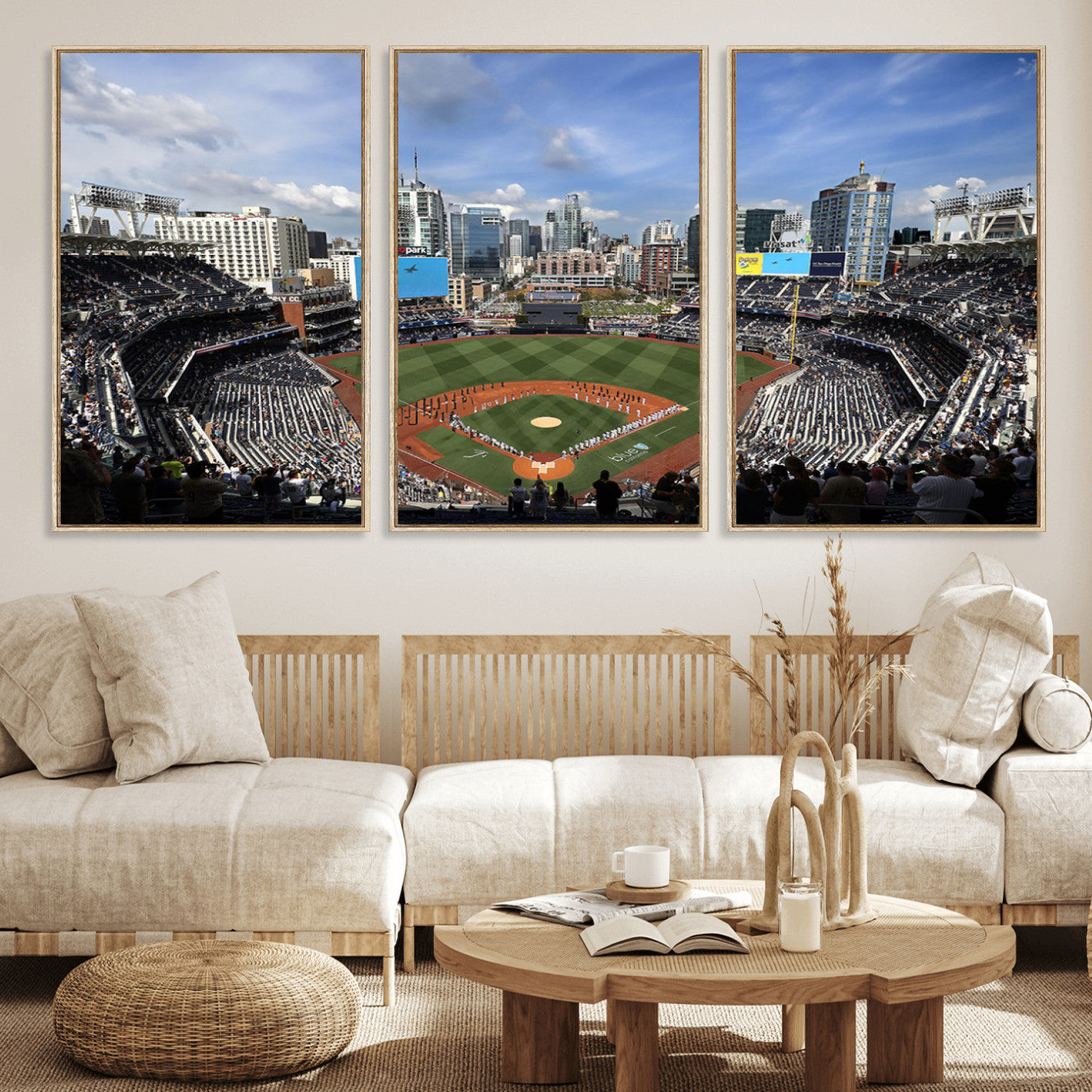 87122-MGV-FC-60X30-3P_Natural-Petco Park Field Wall Art Canvas Print, Framed San Diego Stadium Art Picture Print, Petco Park Stadium Perfect Sport Room Decor