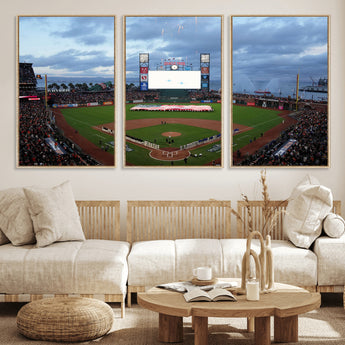 44631-MGV-CV-36X24-Oracle Park Stadium Wall Art Canvas Print, Framed San Francisco Giants Art Picture Print, Giants Stadium Field Perfect Sports Room