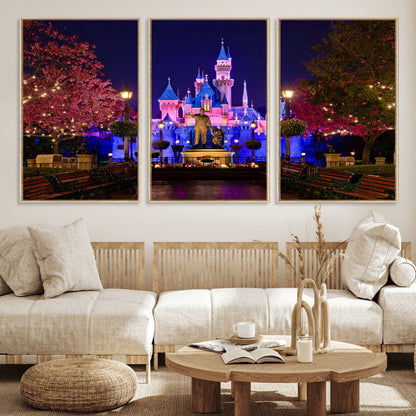 79435-MGV-CV-36X24-Disney Castle Wall Art Canvas Print, Framed Magic Kingdom Art Picture Print, Disney World Perfect Child Room Decor Artwork