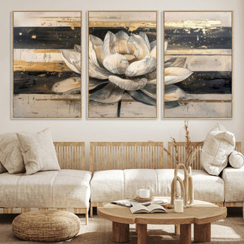 18807-MGV-CV-36X24-Lotus Flower Wall Art Canvas Print, Framed Abstract Lotus Art Picture Print, White Lotus Flower Perfect Abstract Floral Decor
