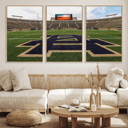 52835-MGV-FC-60X30-3P_Natural-Notre Dame Stadium Wall Art Canvas Print, Framed Indiana Stadium Art Picture Print, Notre Dame Field Perfect Sport Room Decor