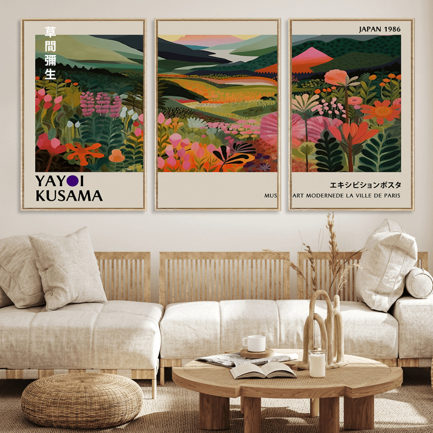 75719-MGV-FC-60X30-3P_Natural-Botanical Mountain Valley Wall Art – Panoramic Nature Canvas Print, Vibrant Floral Field Artwork for Living Room, Bedroom, Office,