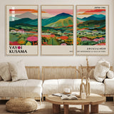 54215-MGV-FC-60X30-3P_Natural-Yayoi Kusama Wall Art – Panoramic Japanese Landscape Canvas Print, Modern Abstract Nature Decor for Office, Bedroom or Living Room