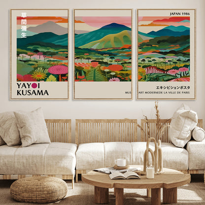 54215-MGV-FC-60X30-3P_Natural-Yayoi Kusama Wall Art – Panoramic Japanese Landscape Canvas Print, Modern Abstract Nature Decor for Office, Bedroom or Living Room