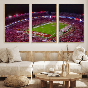 11343-MGV-FC-60X30-3P_Natural-Bryant-Denny Stadium Wall Art – Panoramic Alabama Crimson Tide Football Field Canvas Print, Game Day Decor for Office, Man Cave or