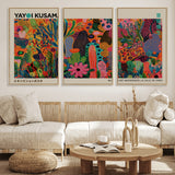 40791-MGV-FC-60X30-3P_Natural-Kusama Inspired Wall Art – Vibrant Abstract Floral Jungle Canvas Print, Bold Pop Art Botanical Decor for Living Room, Bedroom, or