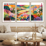 75201-MGV-FC-60X30-3P_Natural-Yayoi Kusama Floral Wall Art – Vibrant Abstract Landscape Canvas Print, Modern Pop Art Poster for Living Room, Bedroom, or Gallery