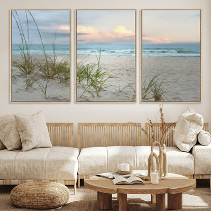 Test1001-MGV-CV-36X24-Coastal Beach Wall Art – Panoramic Ocean Waves and Sandy Dunes Canvas Print, Serene Seascape with Sea Oats for Relaxing Home or
